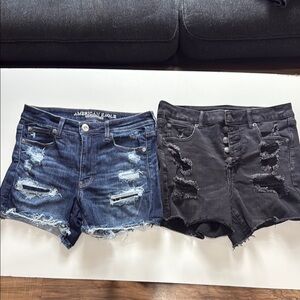 American Eagle Outfitters Blue and Black Jean Shorts High-Waisted. (Lot of 2 )